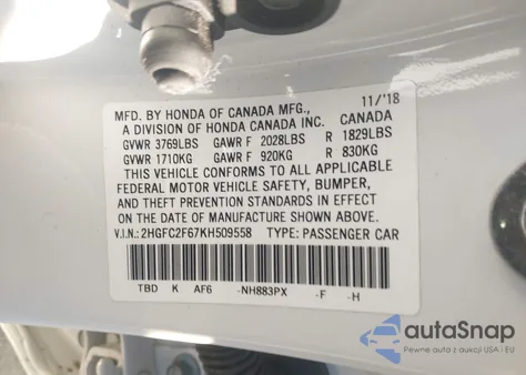 2019 Honda Civic Lx from USA, damaged, VIN 2HGFC2F67KH509558